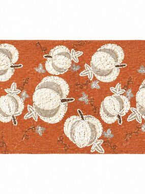 Rachel Roy Thanksgiving Table Runner 36x13 White Pumpkin Beaded Fall Decor